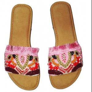 America & Beyond Embellished slider sandals 37